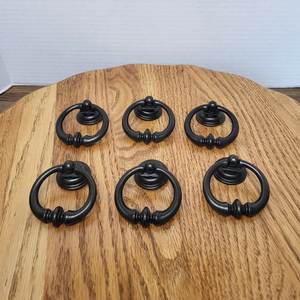 Bronze Drop‎ Bail With Back Plate Ring Pull Dresser Cabinet Hardware Set Of 6